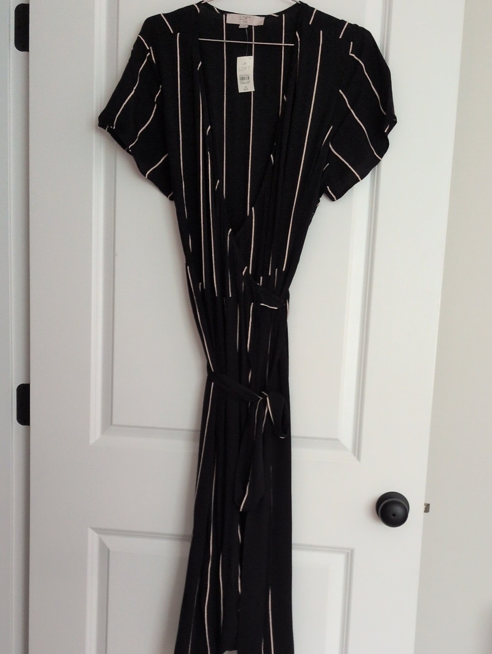 LOFT BlackWrap Dress with Cream Stripes. Size 18. NWT